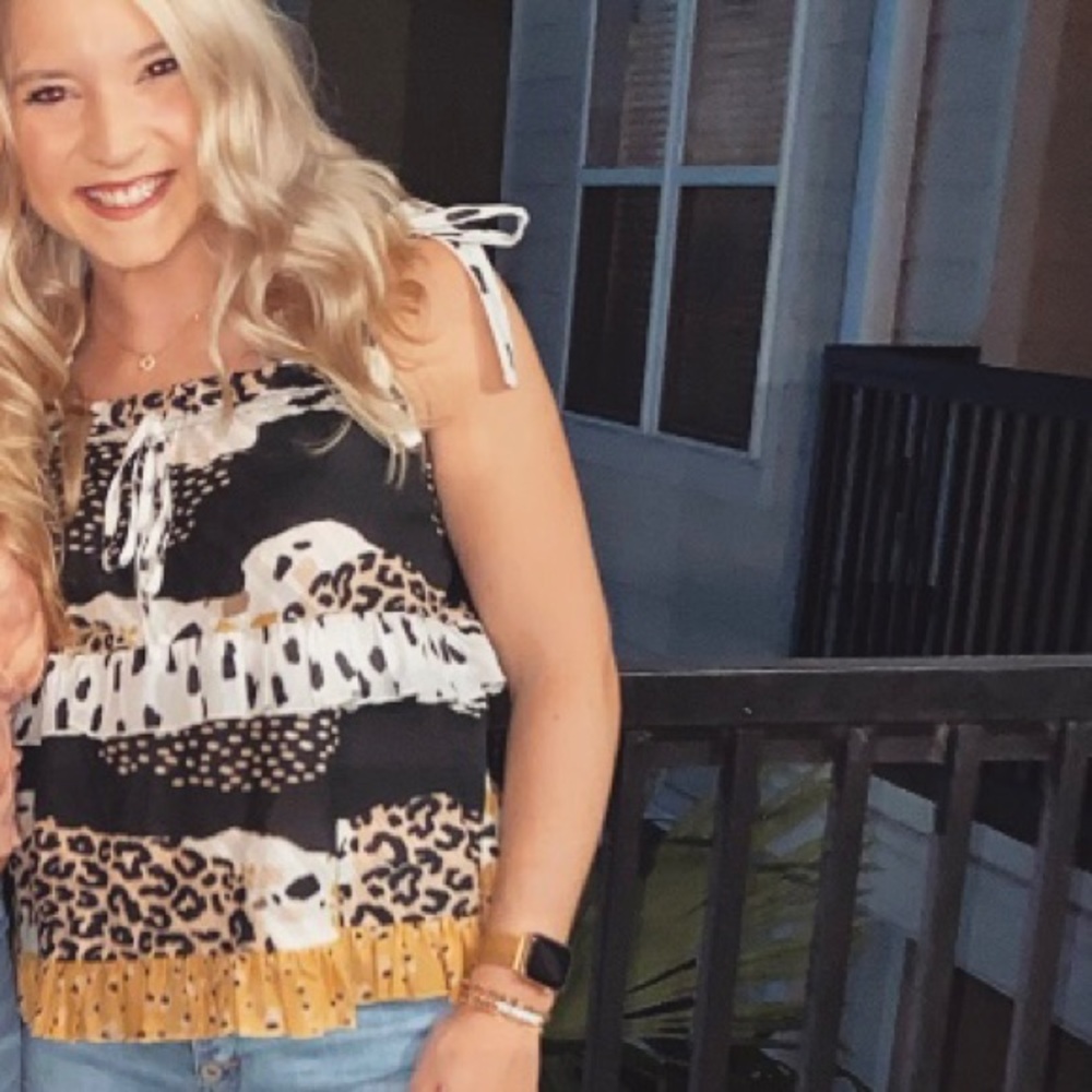 Anthropologie Conditions Apply Ruffled Neutral Motif Leopard Tank Top - Picture 7 of 7
